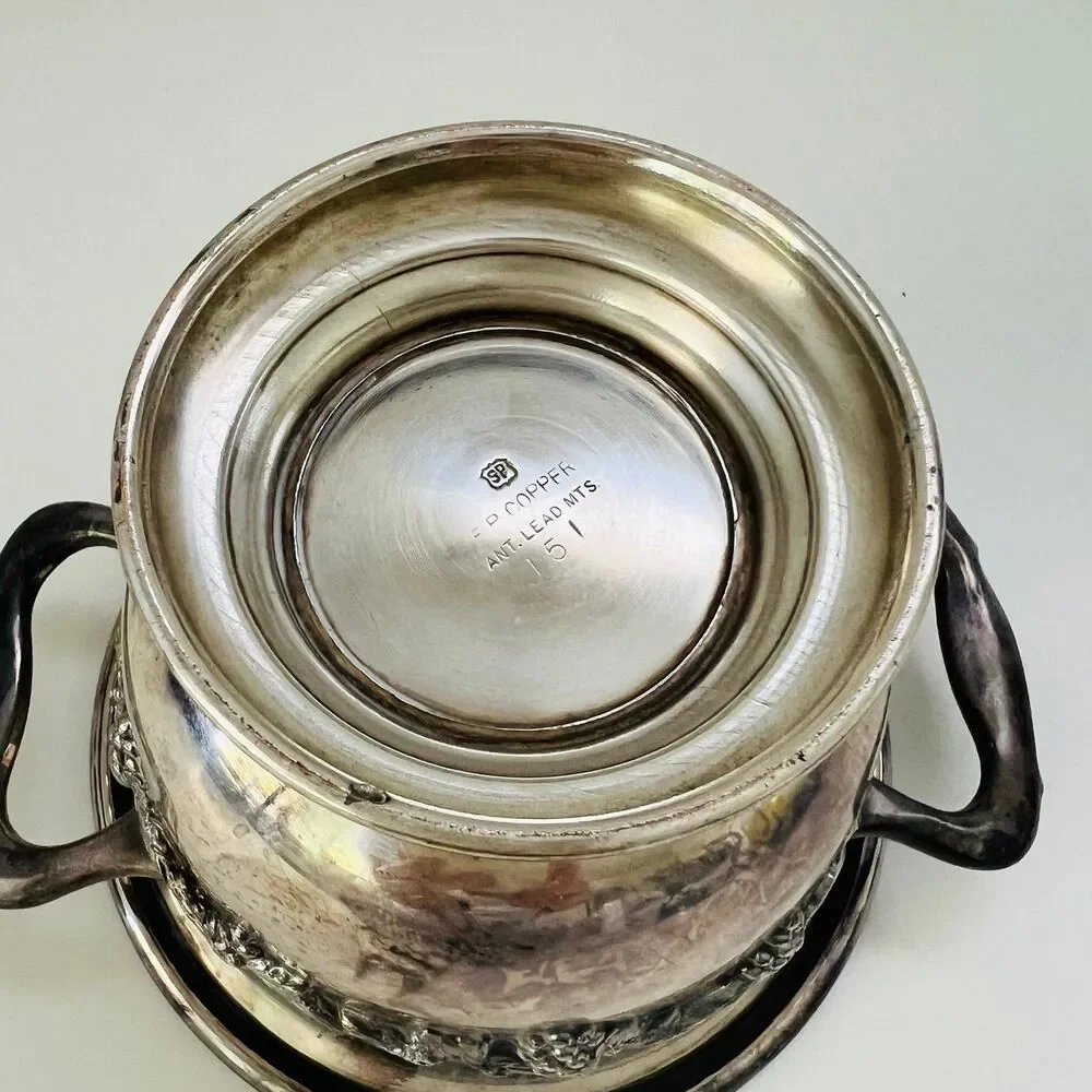Victorian Silver Plated Ornate Grape & Vine Sugar Serving Bowl With Lid